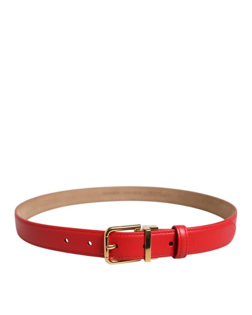 Dolce & Gabbana Red Leather Gold Metal Buckle Cintura Belt for men