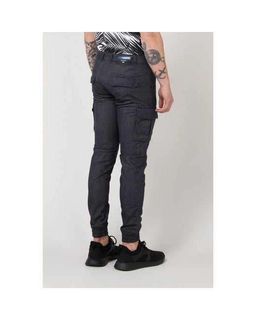 Gas Blue Polyester Cargo Pants for men