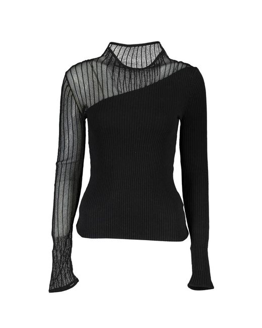 Patrizia Pepe Black Elegant Crew Neck Sweater With Contrast Details