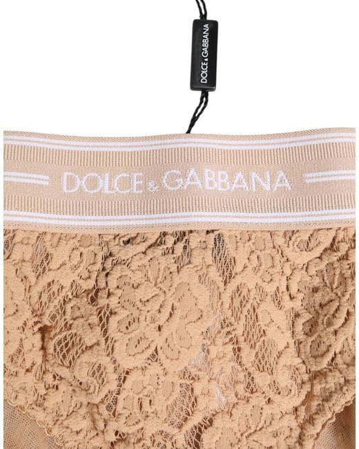 Dolce & Gabbana Natural Beige Lace Brasiliano Briefs Logo Waistband Underwear