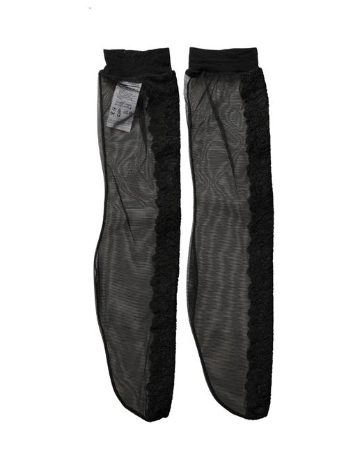 Dolce & Gabbana Black Nylon Mesh Sheer Calf Long Accessory Socks