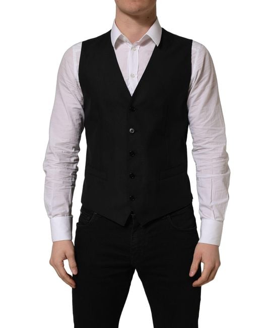 Dolce & Gabbana Black Wool Single Breasted Waistcoat Vest for men