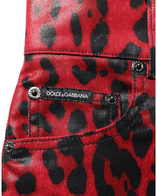 Dolce & Gabbana Red Leopard Skinny High Waist Denim Jeans