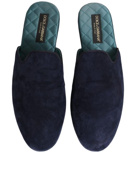 Dolce & Gabbana Blue Suede Slides Flat Slipper Men Shoes for men