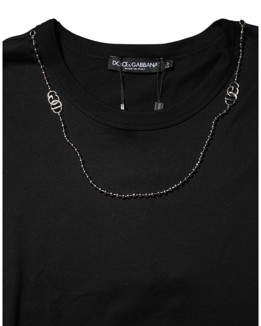 Dolce & Gabbana Black Chain Necklace Cotton Crewneck T for men