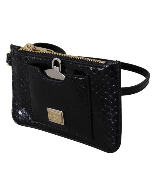 Dolce & Gabbana Black Leather Coin Purse Wristlet Mirror Agnese Wallet