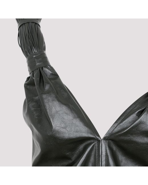 Bottega Veneta Black Shiny Leather Tassel Dress