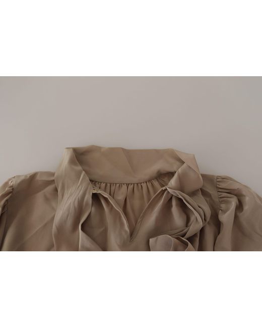 Dolce & Gabbana Brown Elegant Silk Ascot Collar Blouse
