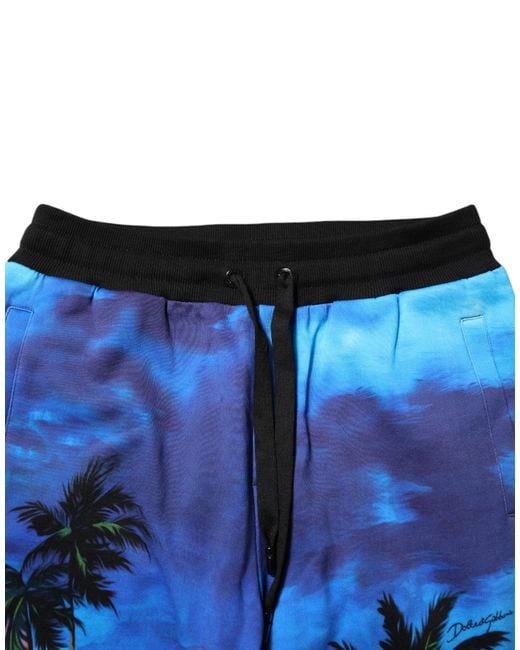 Dolce & Gabbana Blue Hawaiian Print Jogger Sweatpants Pants for men