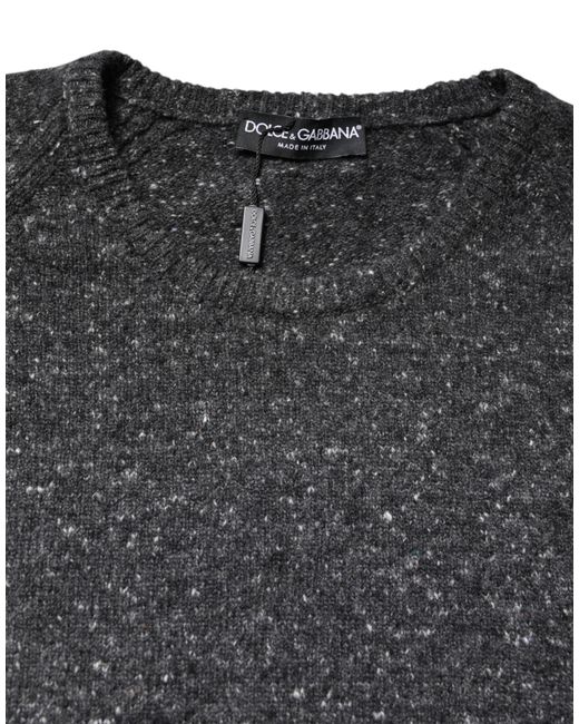 Dolce & Gabbana Gray Wool Knitted Round Neck Pullover Sweater for men