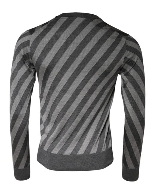 Dolce & Gabbana Gray Stripes Long Sleeve Round Neck Pullover Sweater for men