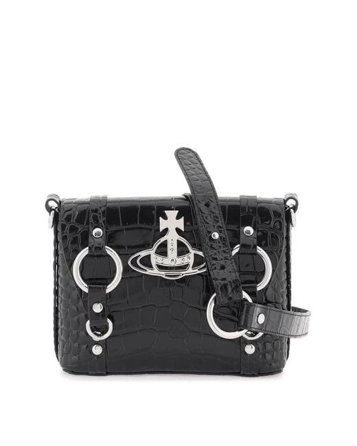 Vivienne Westwood Black Smooth Leather Kim Shoulder Bag With Adjustable Strap