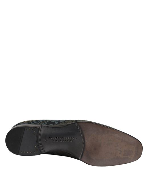 Dolce & Gabbana Black Floral Brocade Slip On Loafers Shoes for men