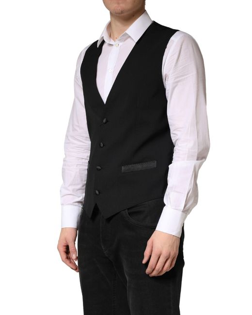 Dolce & Gabbana Black Wool Dress Formal Waistcoat Vest for men