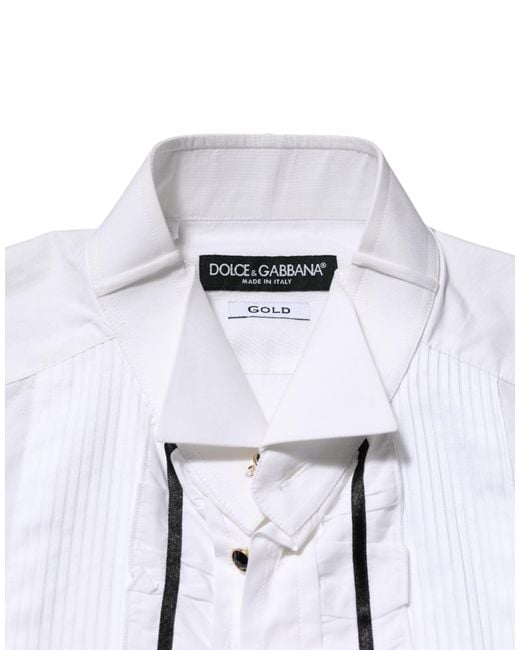 Dolce & Gabbana Purple White Cotton Collared Long Sleeve Gold Dress Shirt for men