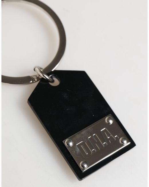 Dolce & Gabbana White Sint Glass Plaque Dg Logo Metal Platekeychain Keyring for men