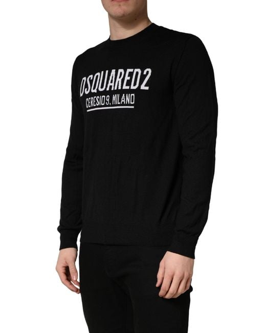 DSquared² Black Logo Knitted Crew Neck Men Pullover Sweater for men