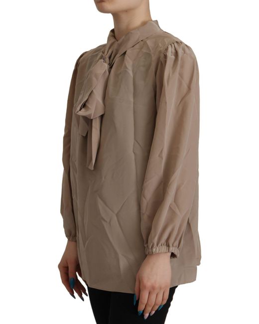 Dolce & Gabbana Brown Elegant Silk Ascot Collar Blouse