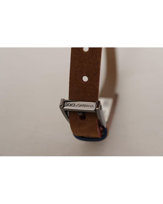 Dolce & Gabbana Brown Chic Suede Belt With Logo Engraved Buckle