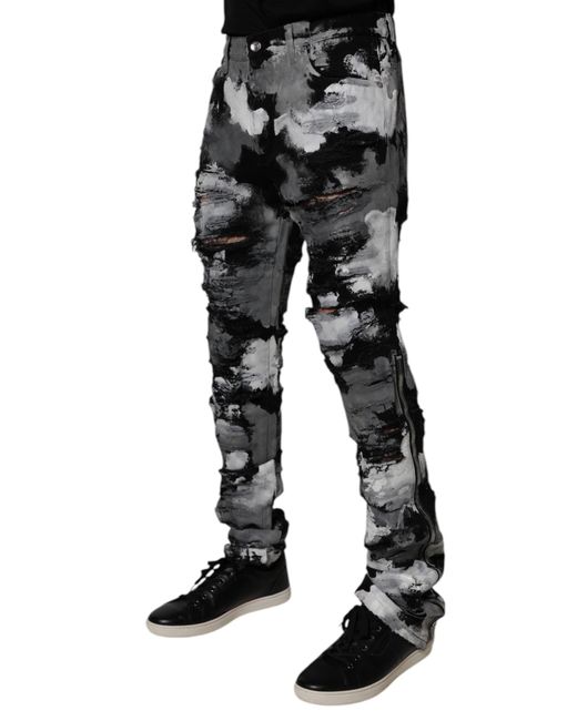 Dolce & Gabbana Black Camouflage Tattered Skinny Denim Jeans for men
