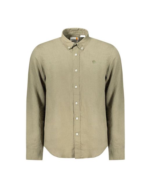 Timberland Green Long Sleeve Linen Shirt Relaxed Fit for men