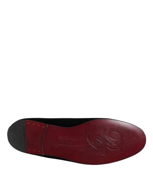 Dolce & Gabbana Black Velvet Crystal Crown Loafers Shoes for men