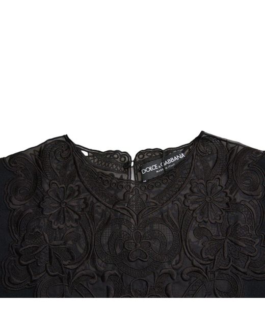 Dolce & Gabbana Black Lace Neck Long Sleeve Top