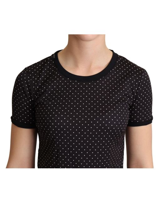 Dolce & Gabbana Black Dotted Crewneck Cotton Top T-shirt