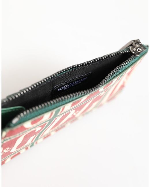 Dolce & Gabbana Green Calf Leather Logo Print Monogram Card Holder Wallet for men