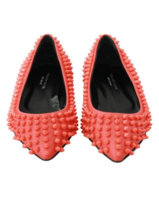 Philipp Plein Red Vibrant Pointed Leather Flats