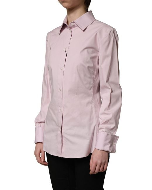 Dolce & Gabbana Pink Cotton Long Sleeves Collared Shirt Top