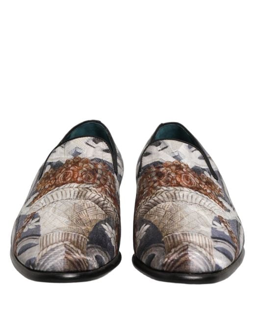 Dolce & Gabbana White Multicolor Floral Tapestry Embroidery Loafer Shoes for men