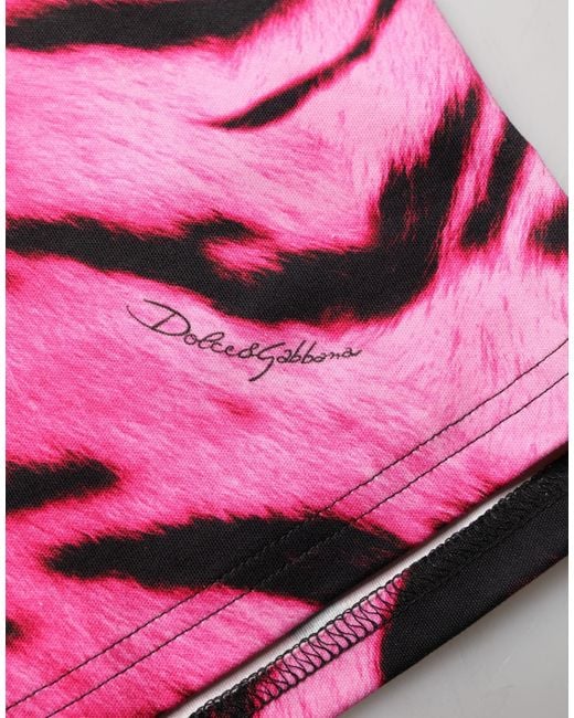 Dolce & Gabbana Black Pink Zebra Sleeveless Crew Neck Cropped T