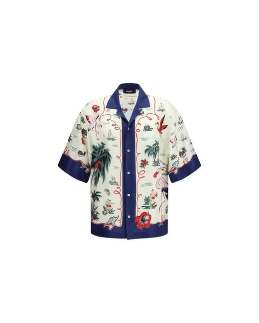 DSquared² Blue Multicolor Silk Pattern Shirt for men