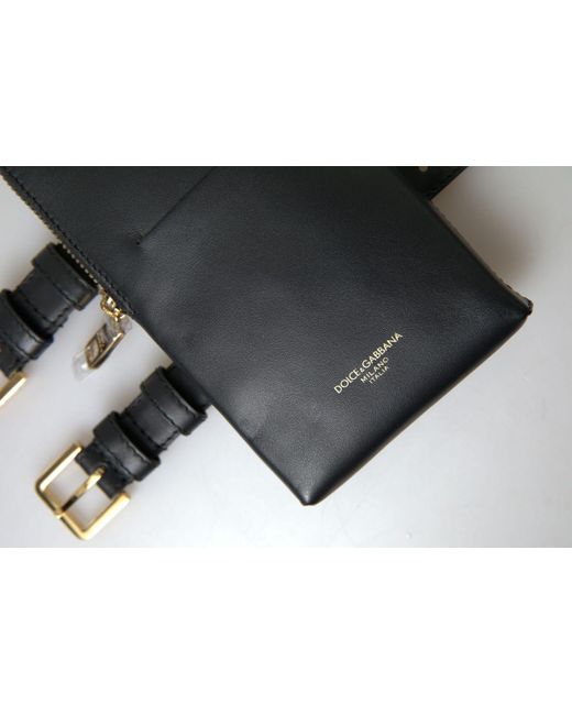Dolce & Gabbana Black Leather Men Purse Double Belt Strap Bracelet Bag for men