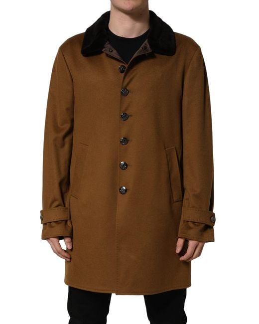 Dolce & Gabbana Brown Cashmere Mink Fur Men Overcoat Jacket for men