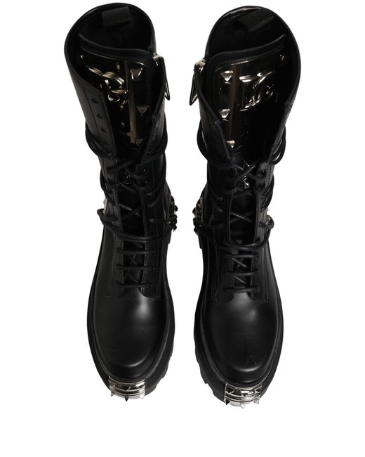 Dolce & Gabbana Black Stud Platform Combat High Boots Shoes for men
