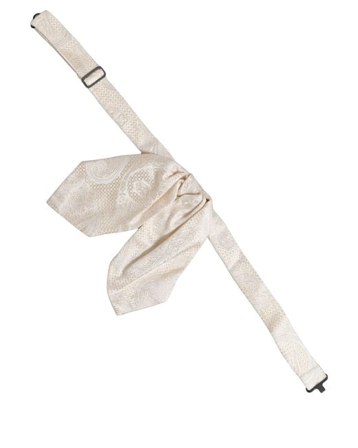 Dolce & Gabbana Natural Men Ivory Paisley Silk Adjustable Neck Papillon Bow Tie for men