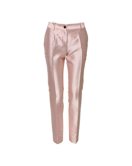 Dolce & Gabbana Pink Satin High Waist Tapered Pants