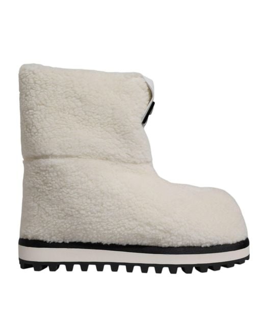 Dolce & Gabbana Gray White Plush Logo Padded Mid Calf Boots Shoes for men