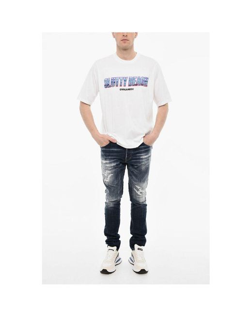 DSquared² White Cotton Crew for men