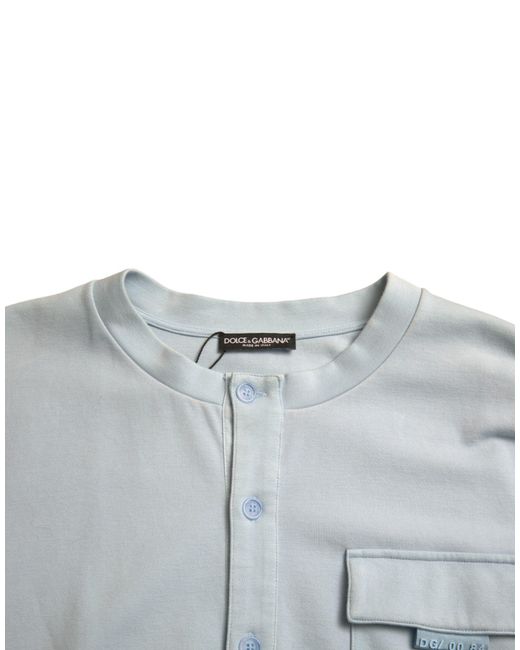 Dolce & Gabbana Blue Cotton Buttoned Pullover Sweater for men
