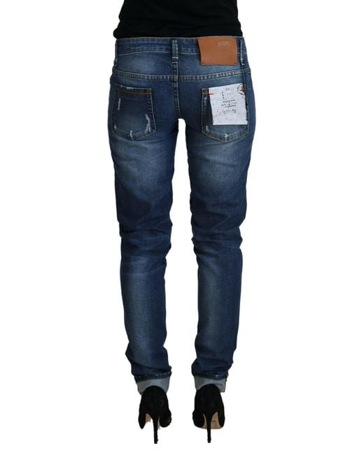 Acht Blue Elegant Washed Low Waist Skinny Jeans