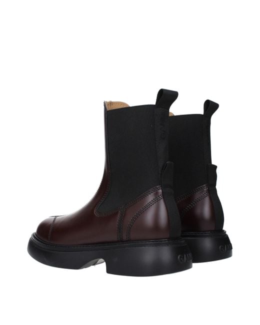 Ganni Black Brown Leather Ankle