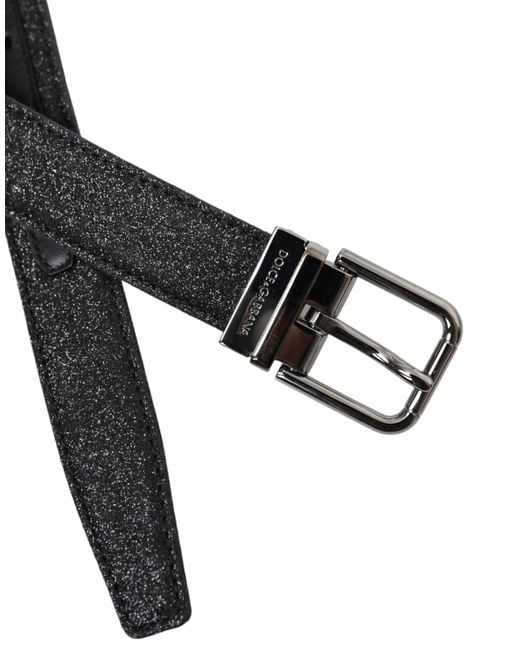 Dolce & Gabbana Black Glittered Leather Buckle Belt