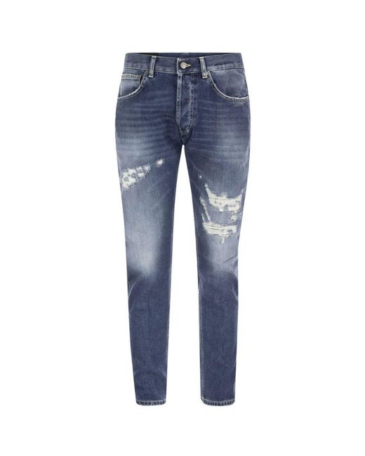 Dondup Blue Distressed Cotton Mius Jeans for men
