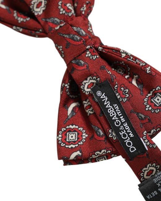 Dolce & Gabbana Red Men Bordeaux Floral Adjustable Neck Papillon Bow Tie for men