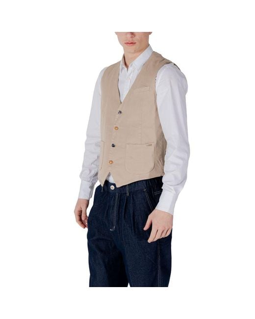 Gianni Lupo Blue Beige Cotton Waistcoat for men