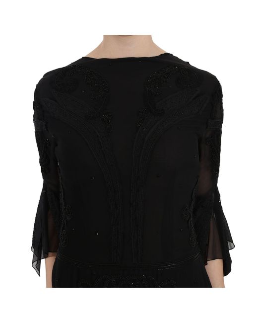 John Richmond Black Sequined Silk Mini Shift Gown