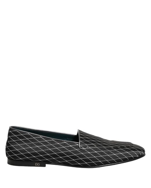 Dolce & Gabbana Black Velvet Diamond Stitched Loafers Shoes for men